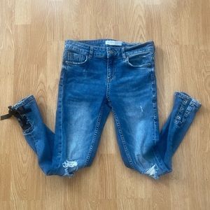 ZARA Lace Up ankles skinny jeans